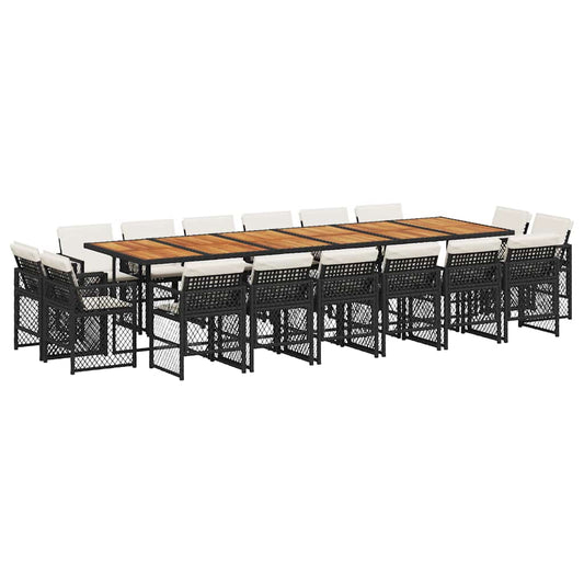 vidaXL 17 Piece Garden Dining Set with Cushions Black Poly Rattan