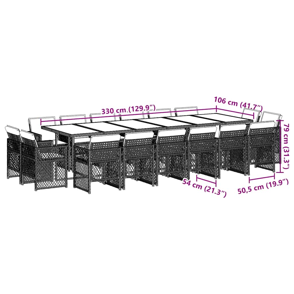 vidaXL 17 Piece Garden Dining Set with Cushions Black Poly Rattan