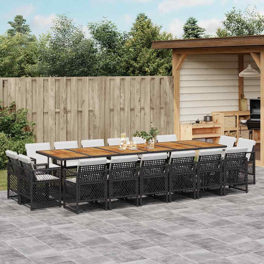vidaXL 17 Piece Garden Dining Set with Cushions Black Poly Rattan