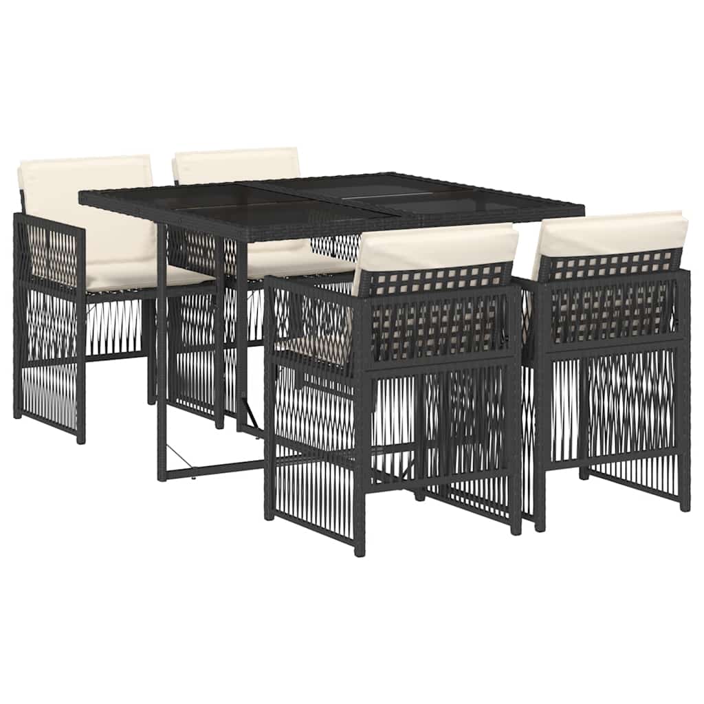 vidaXL 5 Piece Garden Dining Set with Cushions Black Poly Rattan