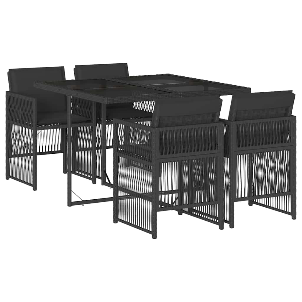 vidaXL 5 Piece Garden Dining Set with Cushions Black Poly Rattan