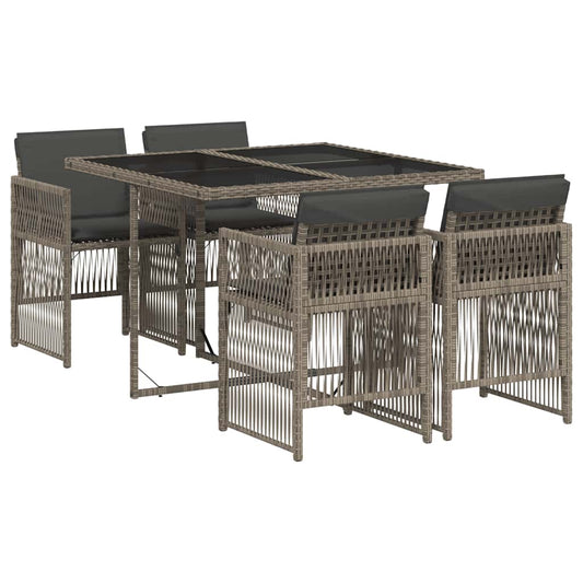 vidaXL Garden Dining Set | Grey | PE Rattan, Powder-Coated Steel, Tempered Glass