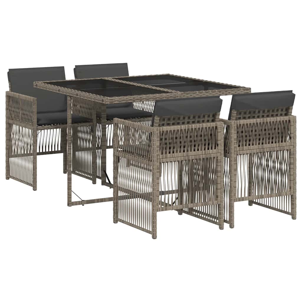 vidaXL 5 Piece Garden Dining Set with Cushions Grey Poly Rattan