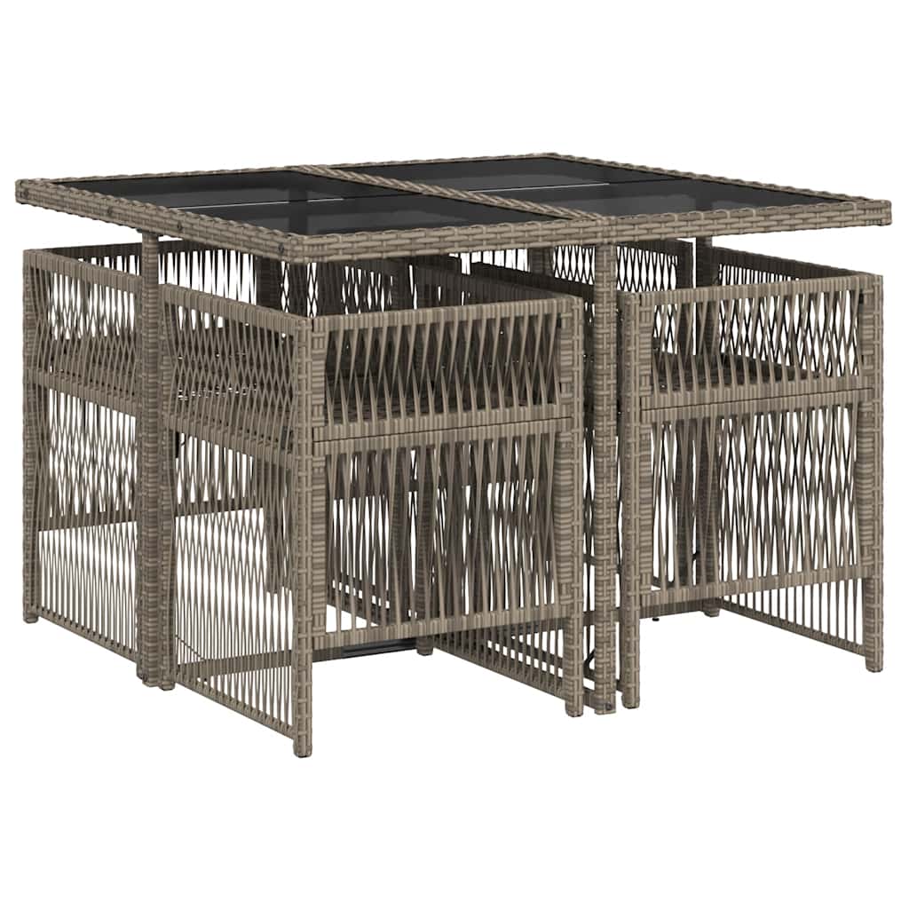 vidaXL Garden Dining Set | Grey | PE Rattan, Powder-Coated Steel, Tempered Glass