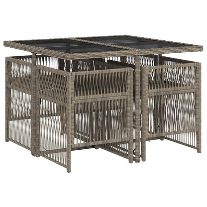 vidaXL Garden Dining Set | Grey | PE Rattan, Powder-Coated Steel, Tempered Glass