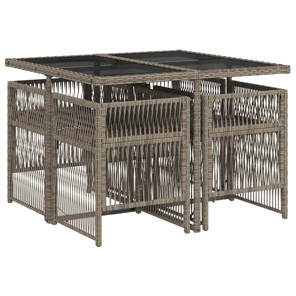 vidaXL 5 Piece Garden Dining Set with Cushions Grey Poly Rattan