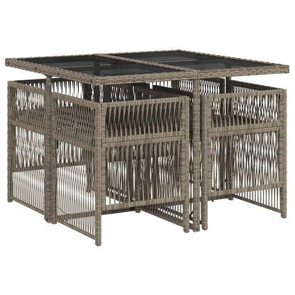 vidaXL 5 Piece Garden Dining Set with Cushions Grey Poly Rattan