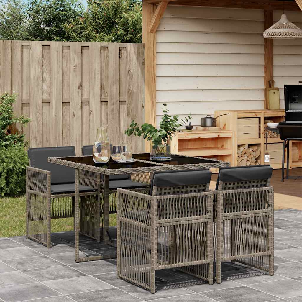 vidaXL Garden Dining Set | Grey | PE Rattan, Powder-Coated Steel, Tempered Glass