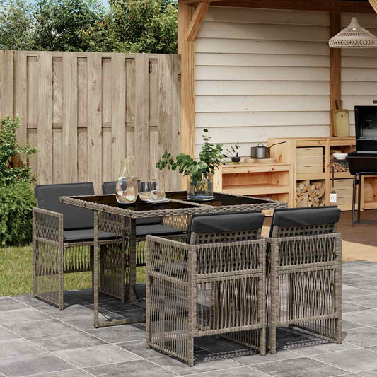 vidaXL Garden Dining Set | Grey | PE Rattan, Powder-Coated Steel, Tempered Glass
