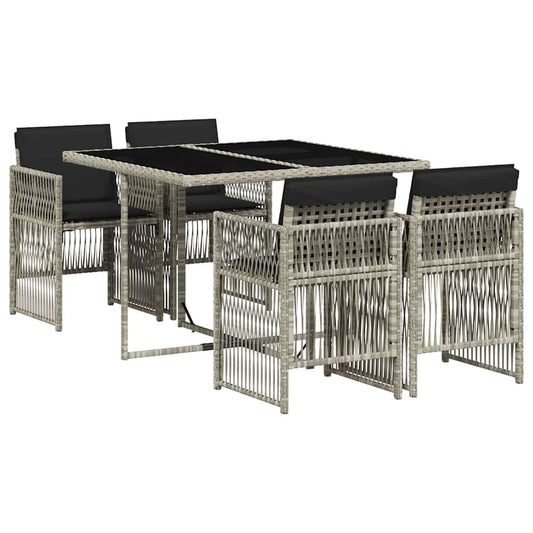 vidaXL 5 Piece Garden Dining Set with Cushions Light Grey Poly Rattan