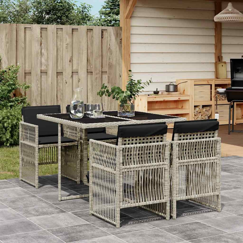 vidaXL 5 Piece Garden Dining Set with Cushions Light Grey Poly Rattan