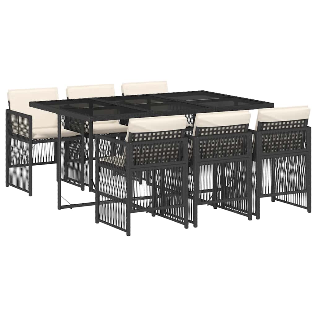 vidaXL 7 Piece Garden Dining Set with Cushions Black Poly Rattan