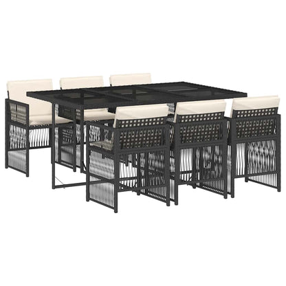 vidaXL 7 Piece Garden Dining Set with Cushions Black Poly Rattan