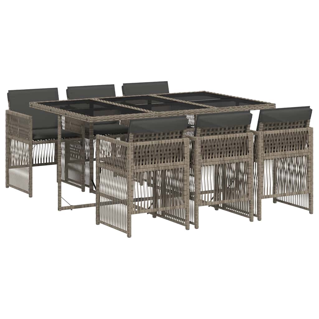 vidaXL 7 Piece Garden Dining Set with Cushions Grey Poly Rattan
