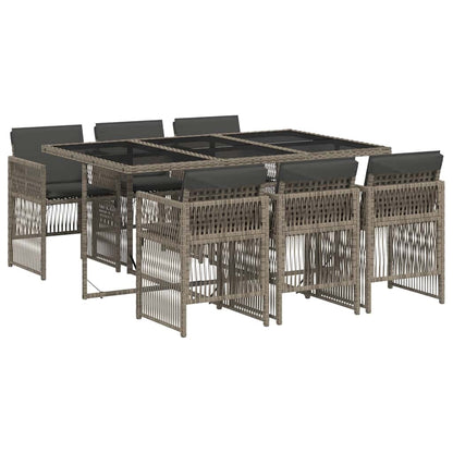 vidaXL 7 Piece Garden Dining Set with Cushions Grey Poly Rattan