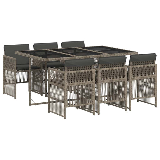 vidaXL 7 Piece Garden Dining Set with Cushions Grey Poly Rattan