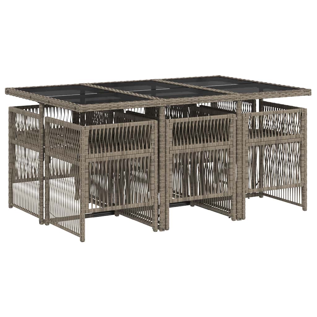 vidaXL 7 Piece Garden Dining Set with Cushions Grey Poly Rattan