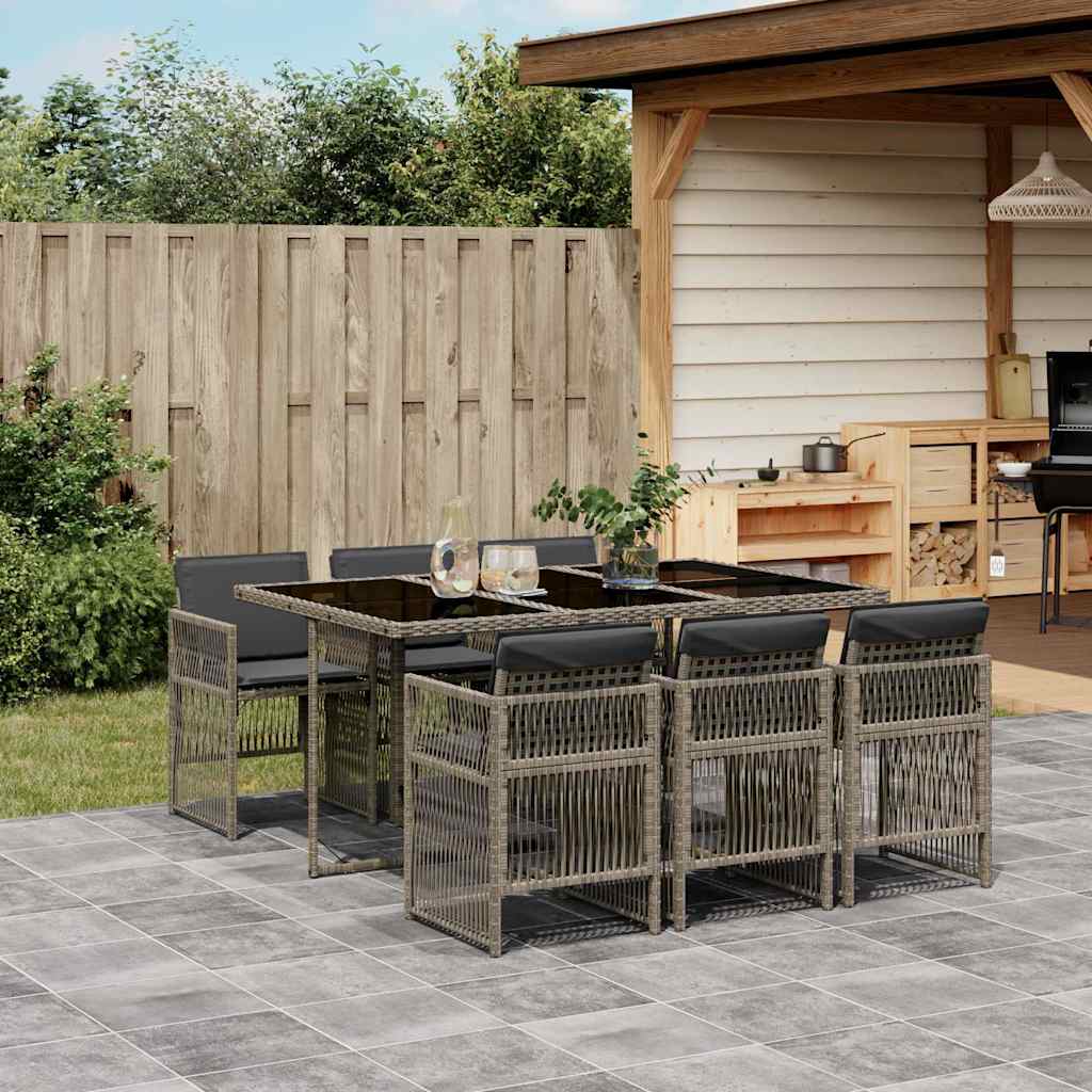 vidaXL 7 Piece Garden Dining Set with Cushions Grey Poly Rattan