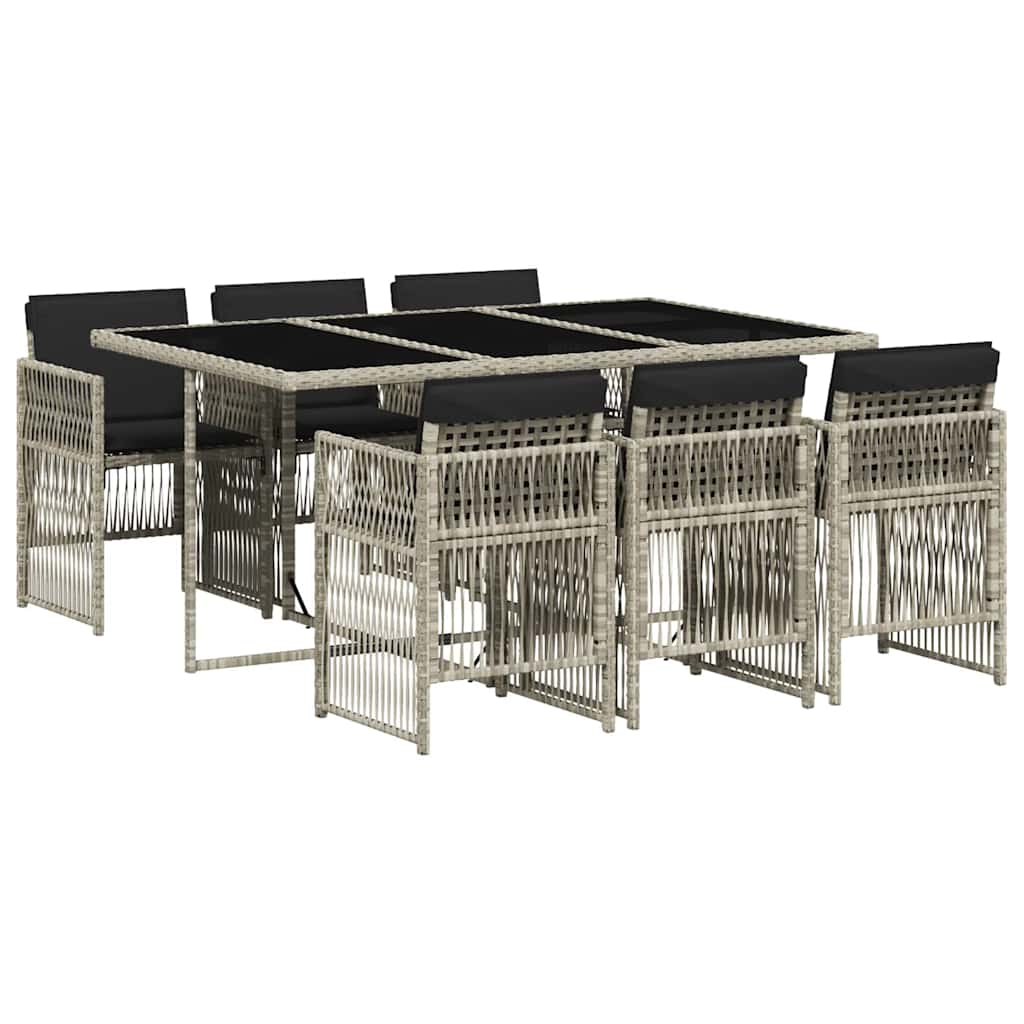 vidaXL 7 Piece Garden Dining Set with Cushions Light Grey Poly Rattan