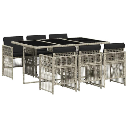 vidaXL 7 Piece Garden Dining Set with Cushions Light Grey Poly Rattan