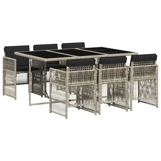 vidaXL 7 Piece Garden Dining Set with Cushions Light Grey Poly Rattan