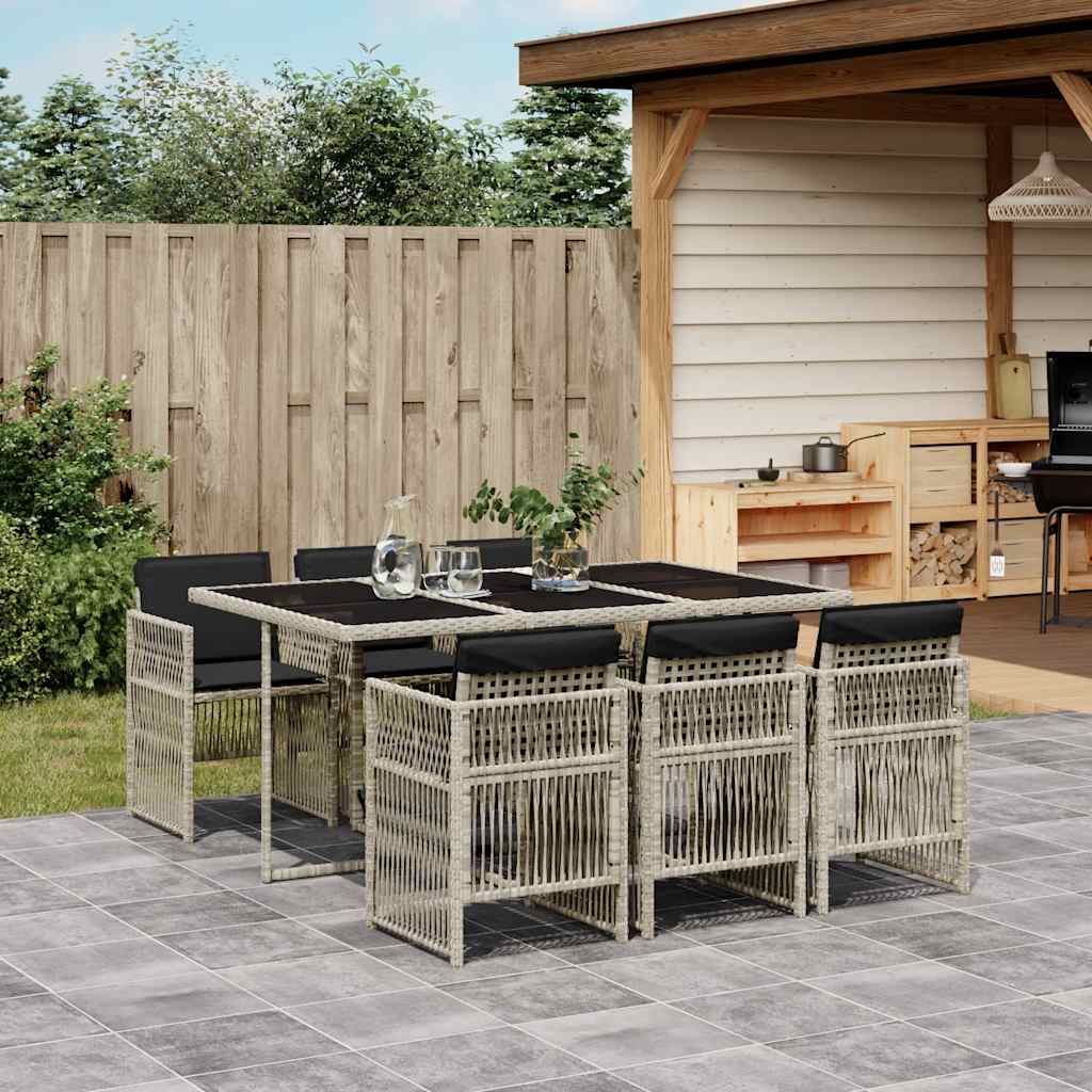 vidaXL 7 Piece Garden Dining Set with Cushions Light Grey Poly Rattan