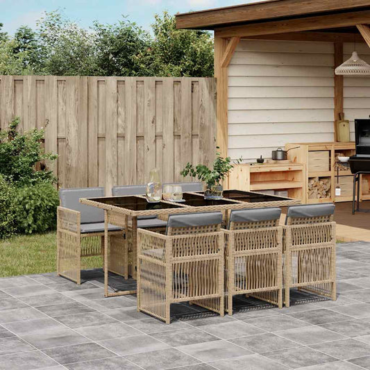 vidaXL 7 Piece Garden Dining Set with Cushions Mix Beige Poly Rattan