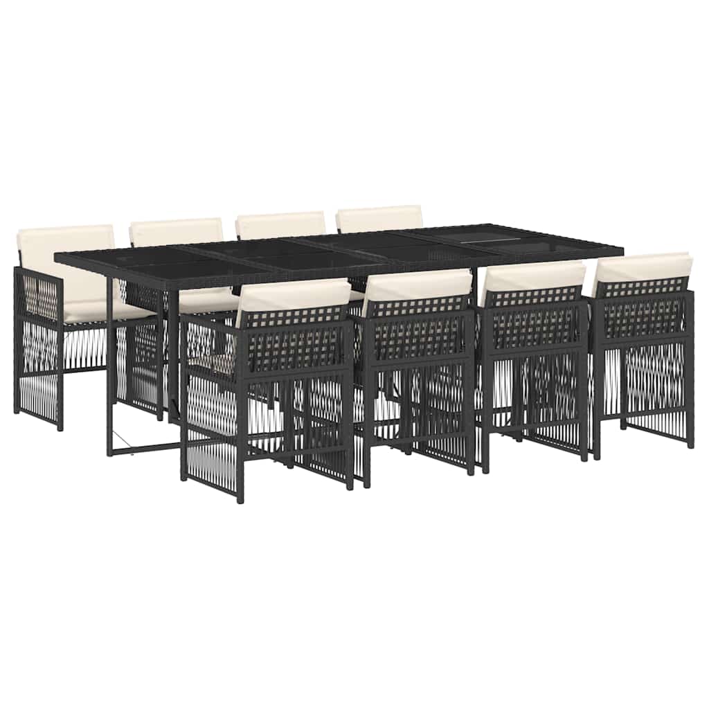 vidaXL 9 Piece Garden Dining Set with Cushions Black Poly Rattan