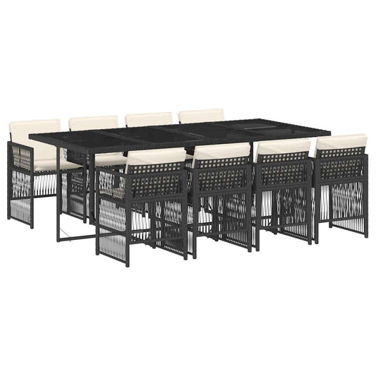 vidaXL 9 Piece Garden Dining Set with Cushions Black Poly Rattan