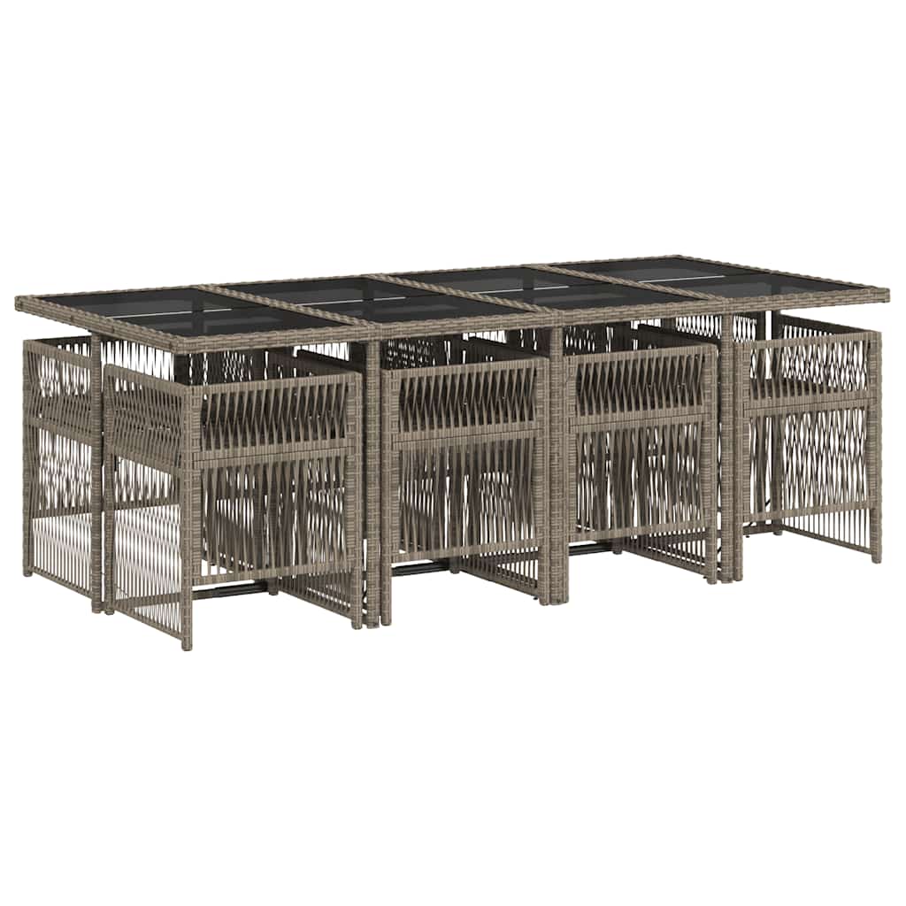 vidaXL 9 Piece Garden Dining Set with Cushions Grey Poly Rattan
