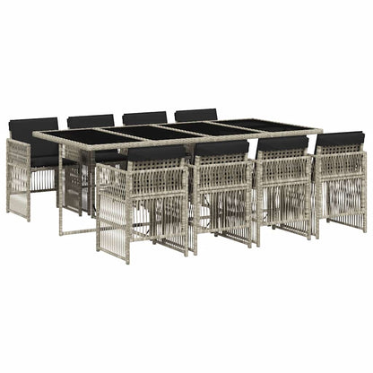 vidaXL 9 Piece Garden Dining Set with Cushions Light Grey Poly Rattan