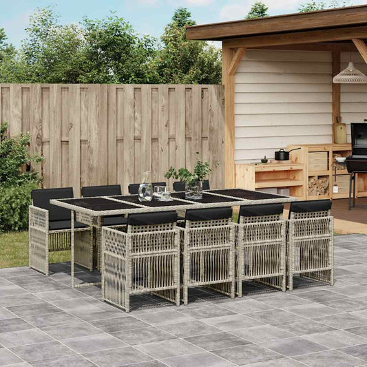 vidaXL 9 Piece Garden Dining Set with Cushions Light Grey Poly Rattan