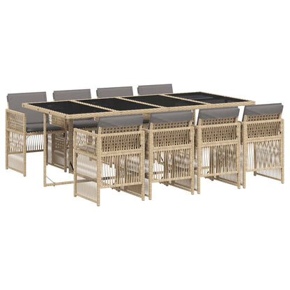 vidaXL 9 Piece Garden Dining Set with Cushions Mix Beige Poly Rattan