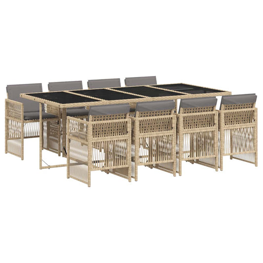 vidaXL 9 Piece Garden Dining Set with Cushions Mix Beige Poly Rattan