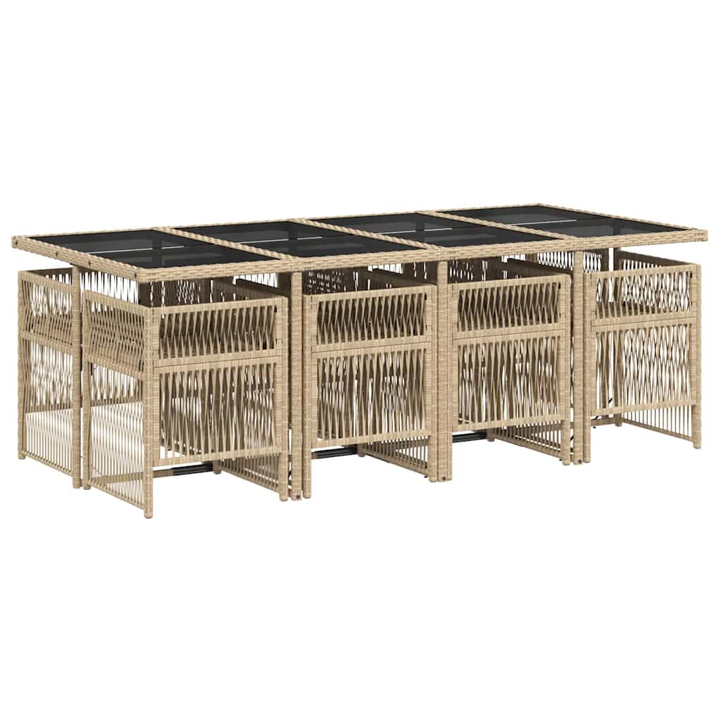 vidaXL 9 Piece Garden Dining Set with Cushions Mix Beige Poly Rattan