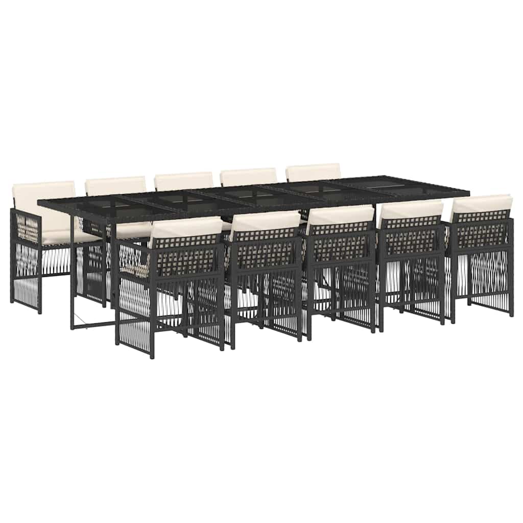 vidaXL 11 Piece Garden Dining Set with Cushions Black Poly Rattan