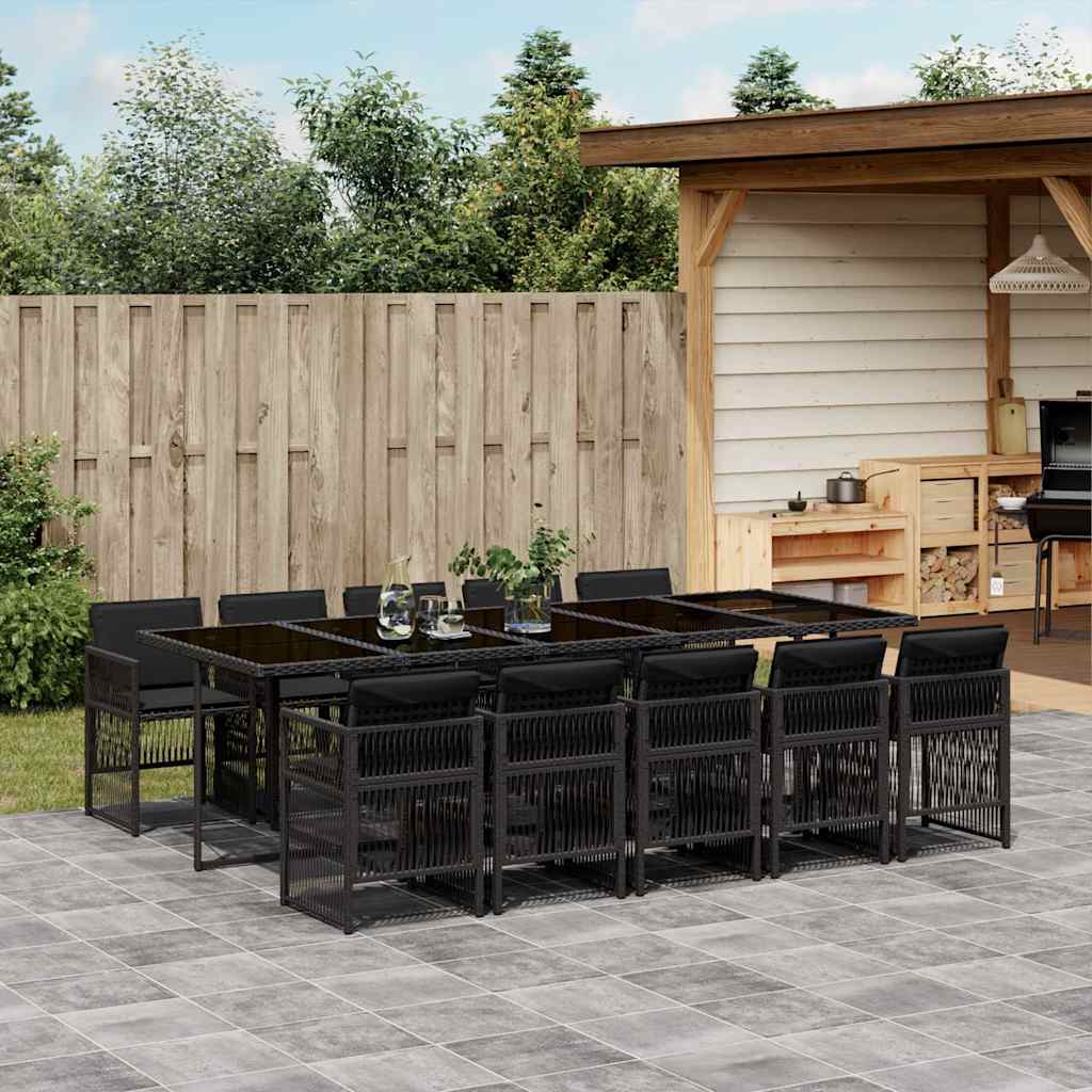 vidaXL Garden Dining Set | Black | Poly Rattan | 10-seater | Foldable