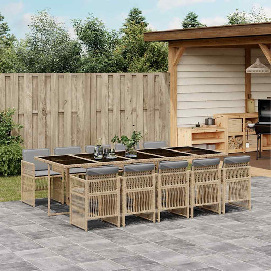 vidaXL 11 Piece Garden Dining Set with Cushions Grey Poly Rattan
