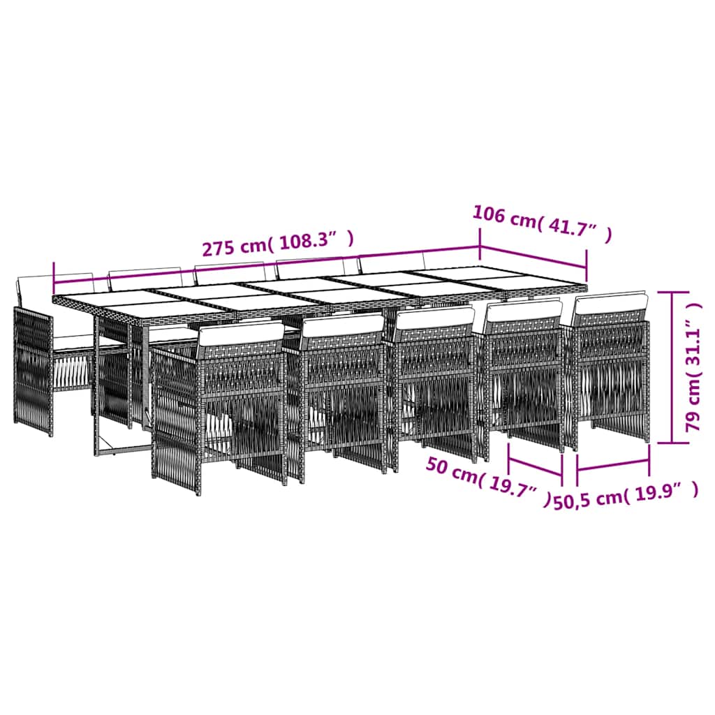 vidaXL 11 Piece Garden Dining Set with Cushions Light Grey Poly Rattan
