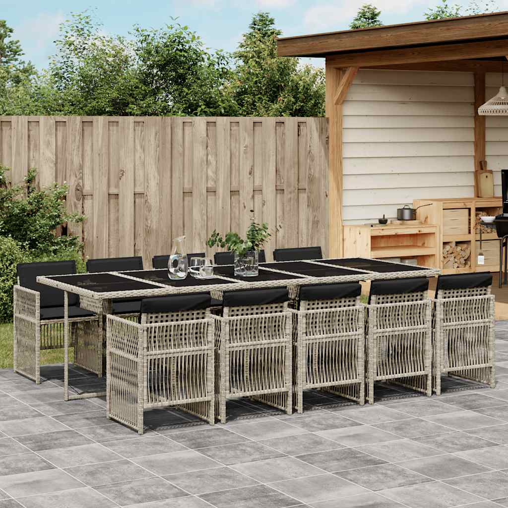 vidaXL 11 Piece Garden Dining Set with Cushions Light Grey Poly Rattan