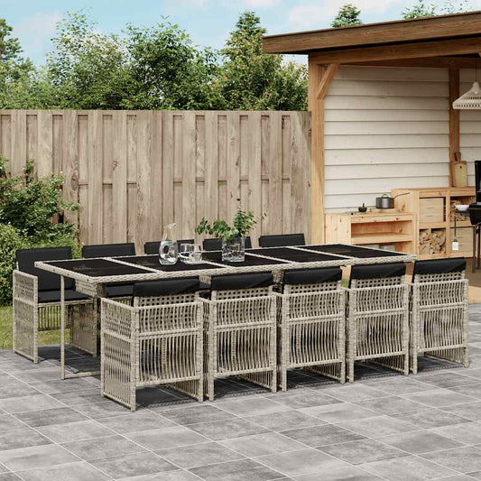 vidaXL 11 Piece Garden Dining Set with Cushions Light Grey Poly Rattan