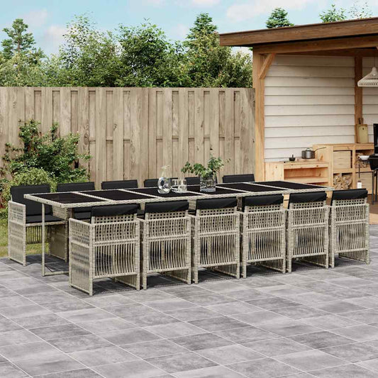 vidaXL 13 Piece Garden Dining Set with Cushions Light Grey Poly Rattan