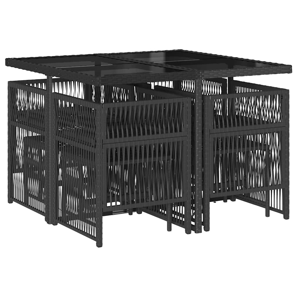 vidaXL 9 Piece Garden Dining Set with Cushions Black Poly Rattan