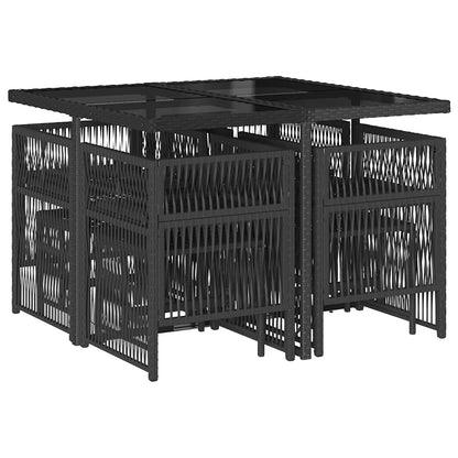 vidaXL 9 Piece Garden Dining Set with Cushions Black Poly Rattan