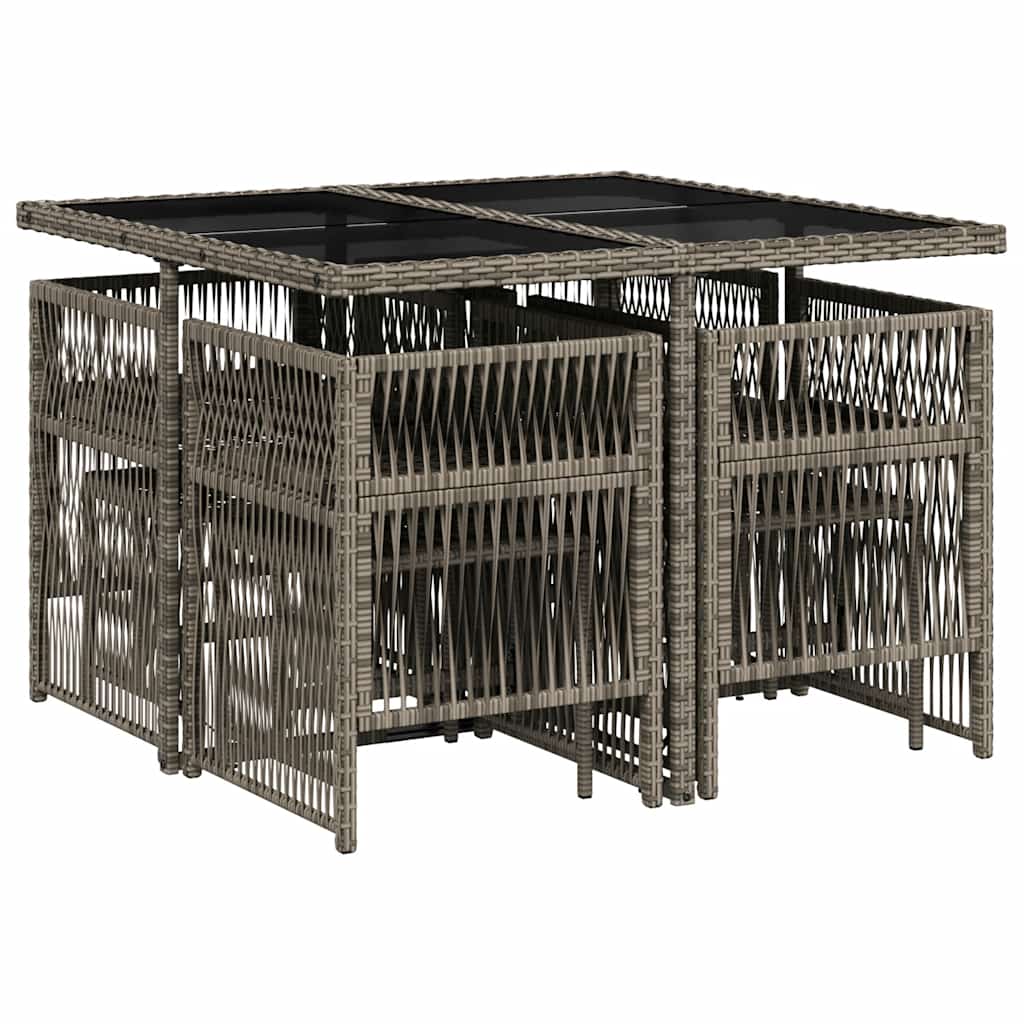 vidaXL 9 Piece Garden Dining Set with Cushions Grey Poly Rattan