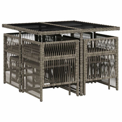 vidaXL 9 Piece Garden Dining Set with Cushions Grey Poly Rattan