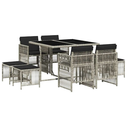 vidaXL 9 Piece Garden Dining Set with Cushions Light Grey Poly Rattan