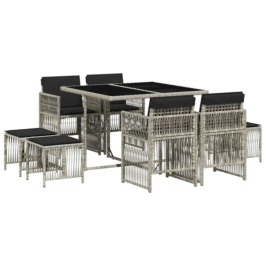 vidaXL 9 Piece Garden Dining Set with Cushions Light Grey Poly Rattan