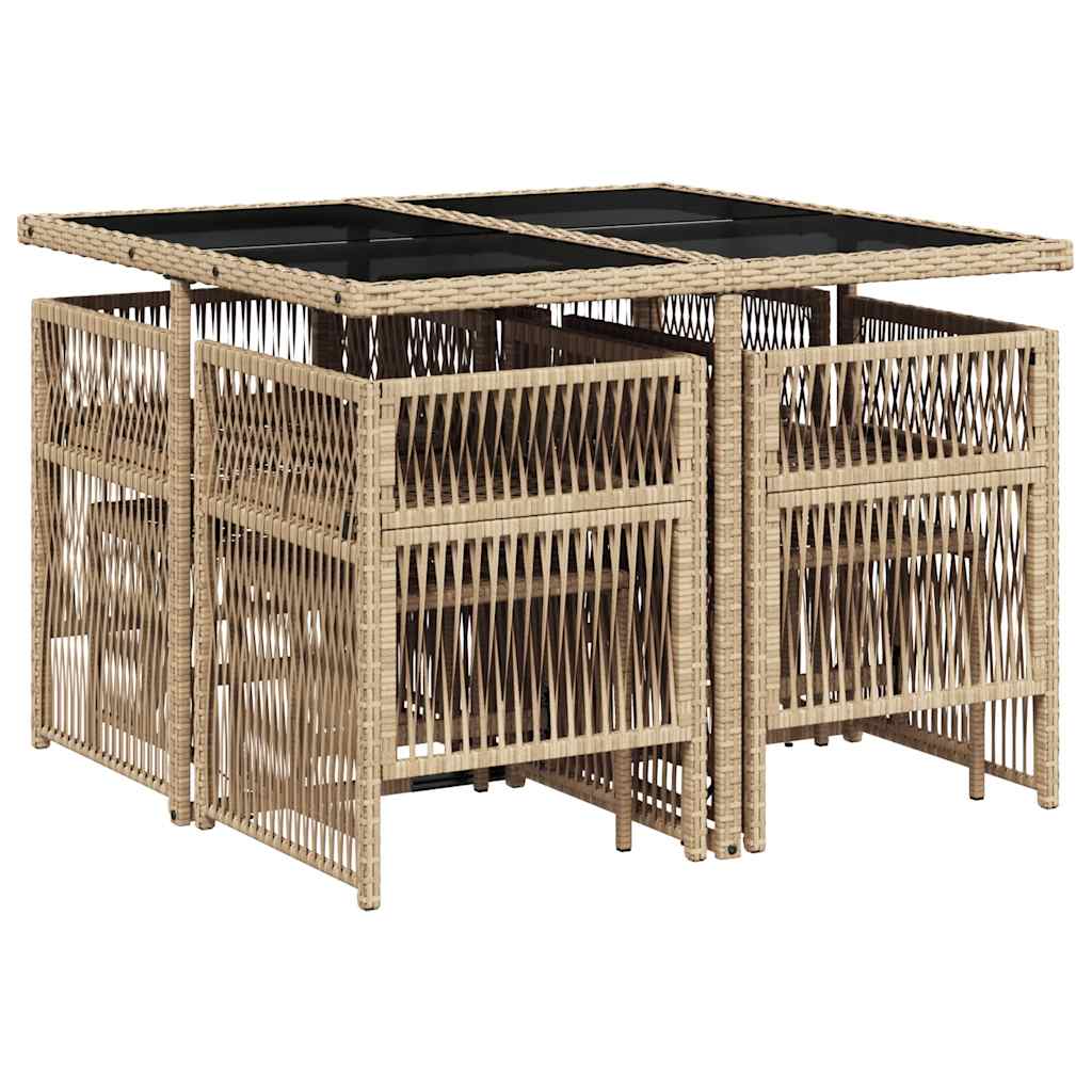 vidaXL 9 Piece Garden Dining Set with Cushions Mix Beige Poly Rattan