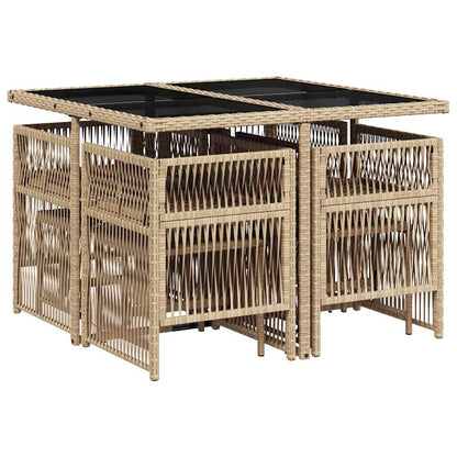 vidaXL 9 Piece Garden Dining Set with Cushions Mix Beige Poly Rattan